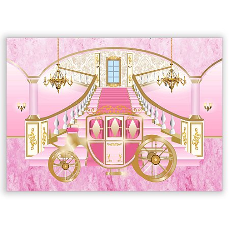 Capa Painel Retangular Sublimado - Escadaria Castelo Carroagem Rosa