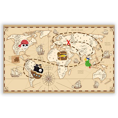 Capa Painel Retangular Sublimado - Mapa Tesouro Pirata