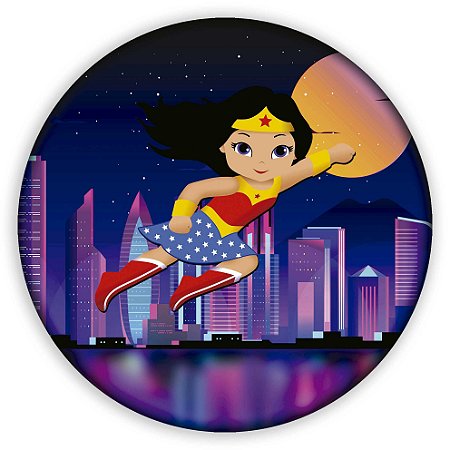 Capa Painel Redondo Sublimado - Mulher Maravilha Cute