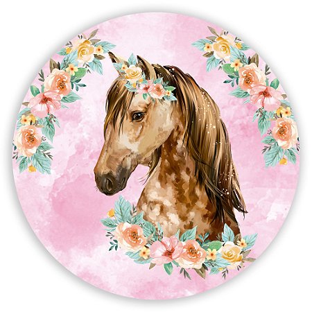Painel Redondo - cavalo floral - Sublimado 3D
