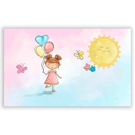 Capa Painel Retangular Sublimado - Menina aquarela Baloes