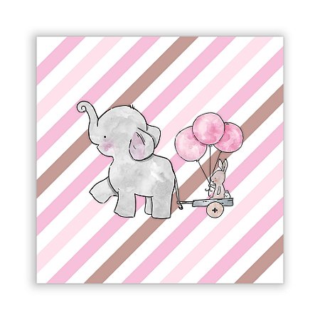 Painel Quadrado - Elefante Cute Rosa - Sublimado 3D