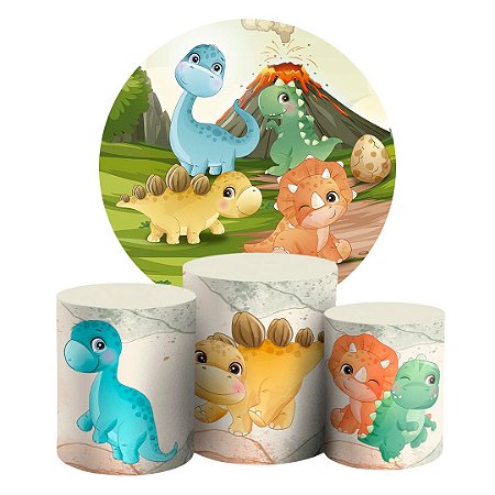 Capas Painel Redondo e Trio Cilindro Sublimado - Dinossauro