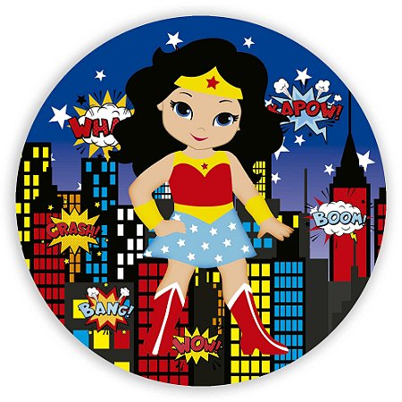 Capa Painel Redondo Sublimado - Mulher Maravilha Cute