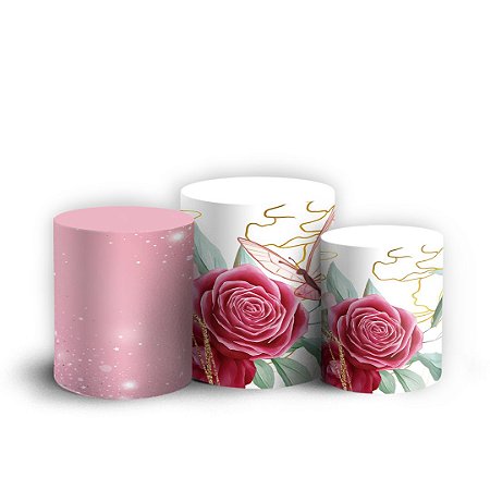 Capas Trio Cilindro Sublimado Vest Facil - Floral Rosa