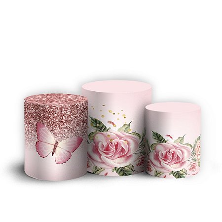 Capas Trio Cilindro Sublimado Vest Facil - Borboleta Rosa