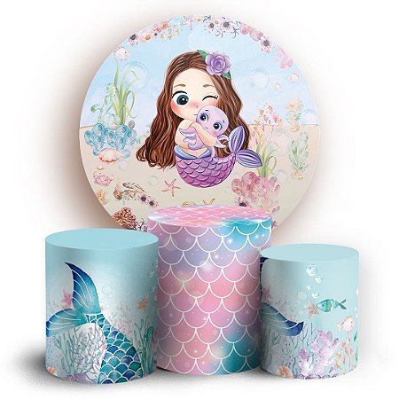 Capas Painel Redondo e Trio Cilindro Sublimado - Sereia