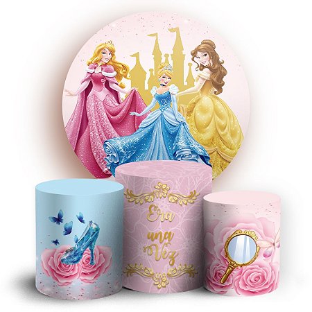 Capas Painel Redondo e Trio Cilindro Sublimado - Princesas