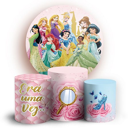 Capas Painel Redondo e Trio Cilindro Sublimado - Princesas