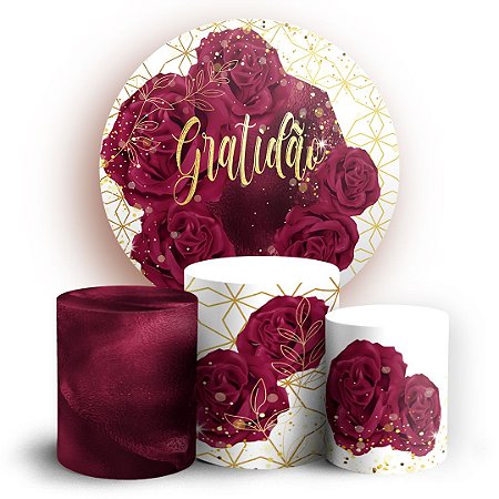 Capas Painel Redondo e Trio Cilindro Sublimado - Gratidão Marsala