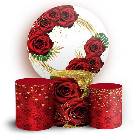 Capas Painel Redondo e Trio Cilindro Sublimado - Floral Vermelho