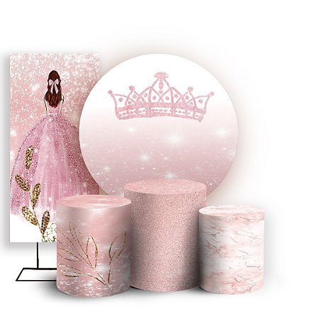 Capas Painel Redondo Trio Cilindro e Faixa Lateral Sublimado - 15 Anos