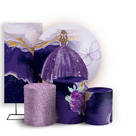 Capas Painel Redondo Trio Cilindro e Faixa Lateral Sublimado - 15 Anos