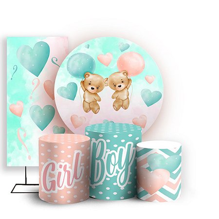 Capas Painel Redondo Trio Cilindro e Faixa Lateral Sublimado - Chá Revelação