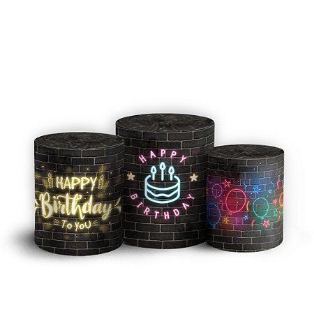 Capas Trio Cilindro Sublimado Vest Facil - Aniversário Neon