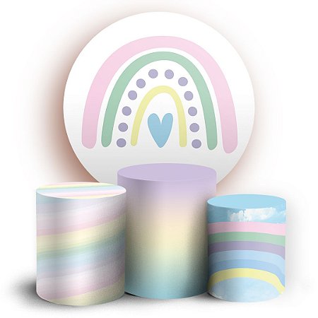 Capas Painel Redondo e Trio Cilindro Sublimado - Arco Íris