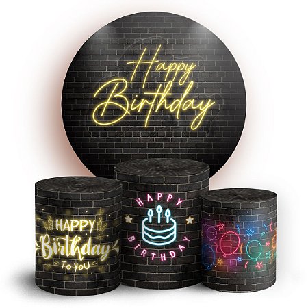 Capas Painel Redondo e Trio Cilindro Sublimado - Aniversário Neon