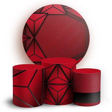 Capas Painel Redondo e Trio Cilindro Sublimado - Abstrato Vermelho