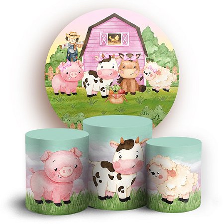 Capas Painel Redondo e Trio Cilindro Sublimado - Fazendinha