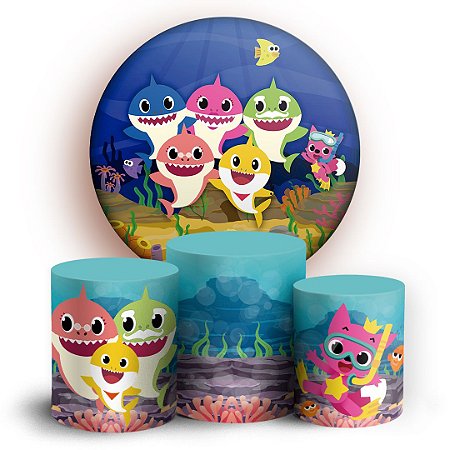 Capas Painel Redondo e Trio Cilindro Sublimado - Baby Shark