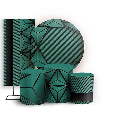Capas Painel Redondo Trio Cilindro e Faixa Lateral Sublimado - Abstrato Verde