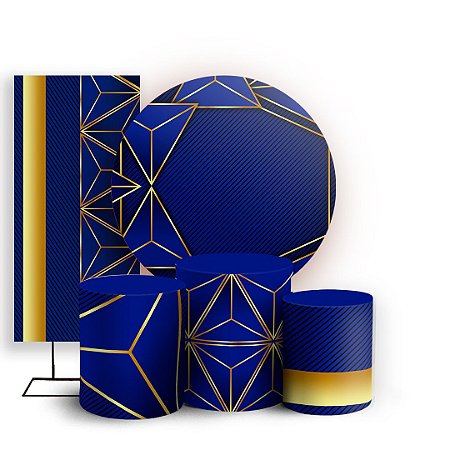 Capas Painel Redondo Trio Cilindro e Faixa Lateral Sublimado - Abstrato Azul