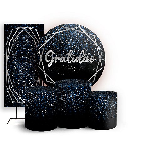 Capas Painel Redondo Trio Cilindro e Faixa Lateral Sublimado - Gratidão Glitter