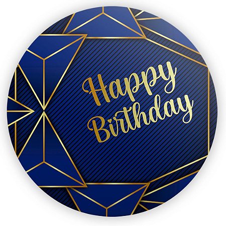 Capa Painel Redondo Sublimado - Happy Birthday Azul
