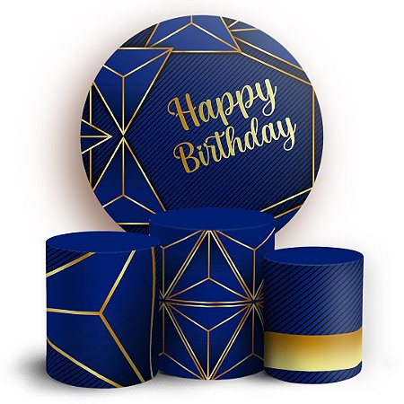 Capas Painel Redondo e Trio Cilindro Sublimado - Happy Birthday Azul