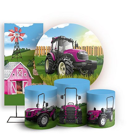 Capas Painel Redondo Trio Cilindro e Faixa Lateral Sublimado - Fazendinha Trator