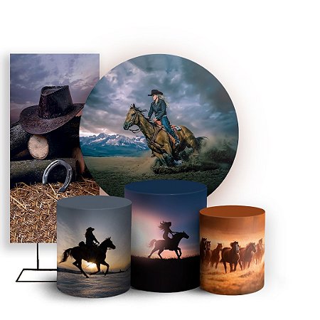 Capas Painel Redondo Trio Cilindro e Faixa Lateral Sublimado - Boiadeiros