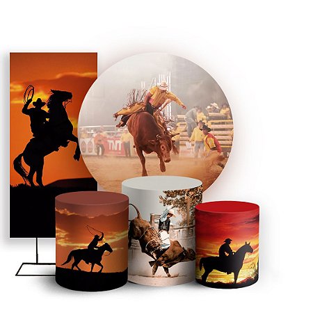 Capas Painel Redondo Trio Cilindro e Faixa Lateral Sublimado - Boiadeiros