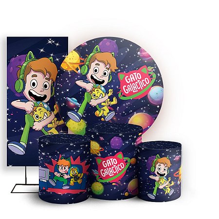 Capas Painel Redondo Trio Cilindro e Faixa Lateral Sublimado - Gato Galactico