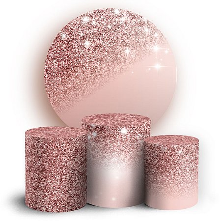Capas Painel Redondo e Trio Cilindro Sublimado - Gliitter Rose Borboleta