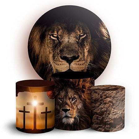 Capas Painel Redondo e Trio Cilindro Sublimado - Religioso Leao