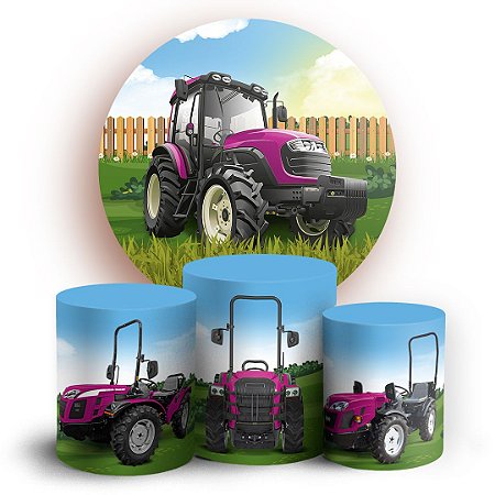 Capas Painel Redondo e Trio Cilindro Sublimado - Fazendinha Trator