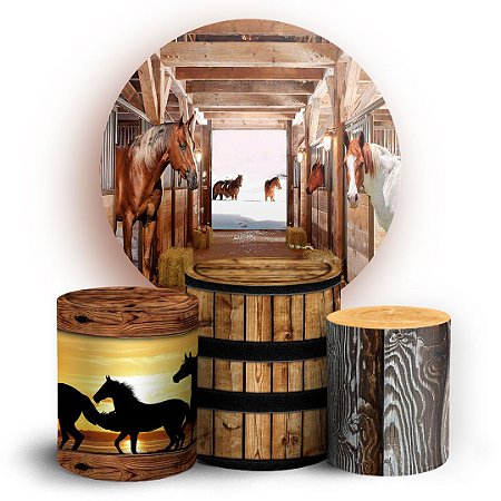 Capas Painel Redondo e Trio Cilindro Sublimado - Cavalo