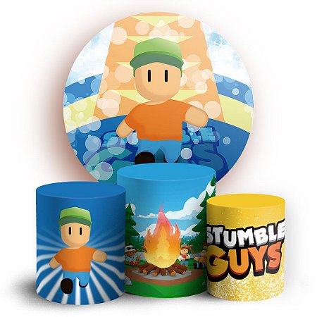 Capas Painel Redondo e Trio Cilindro Sublimado - Stumble Guys Azul