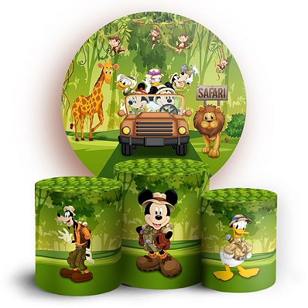 Capas Painel Redondo e Trio Cilindro Sublimado - Mickey Safari
