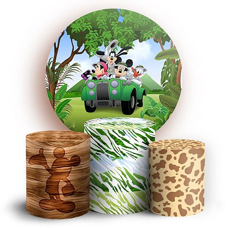 Capas Painel Redondo e Trio Cilindro Sublimado - Mickey Safari