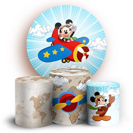 Capas Painel Redondo e Trio Cilindro Sublimado - Mickey Aviador