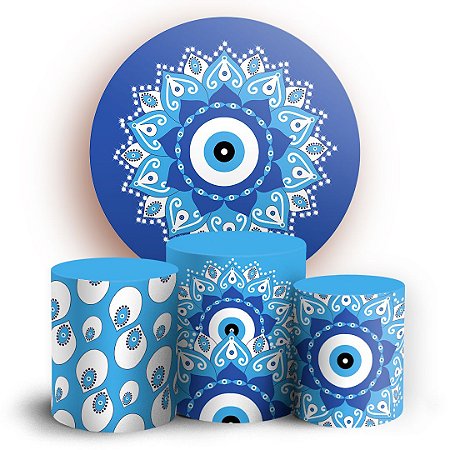 Capas Painel Redondo e Trio Cilindro Sublimado - Mandala Azul