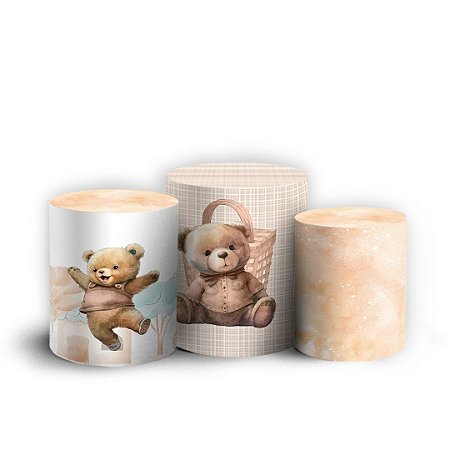 Capas Trio Cilindro Sublimado Vest Facil - Ursinho Aviador Marrom