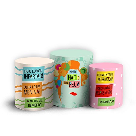 Capas Trio Cilindro Sublimado Vest Facil - Minha mae e uma peca