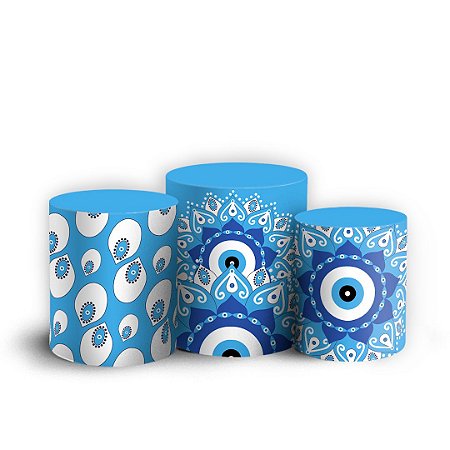 Trio Cilindro - Mandala Azul - Sublimado 3D + Elástico