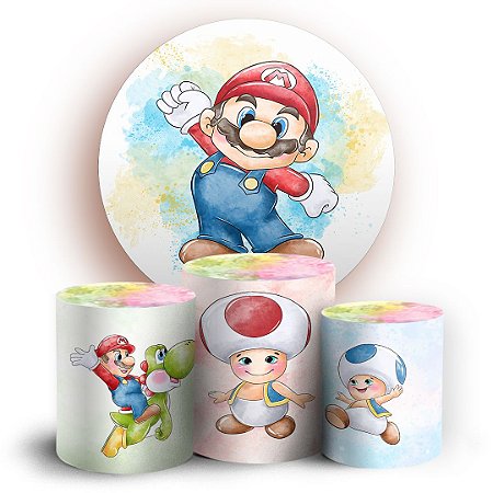 Capas Painel Redondo e Trio Cilindro Sublimado - Super Mario