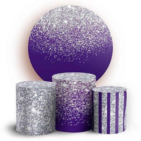Capas Painel Redondo e Trio Cilindro Sublimado - Glitter Roxo