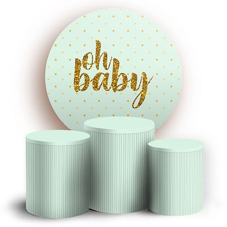 Capas Painel Redondo e Trio Cilindro Sublimado - Oh Baby Verde Claro