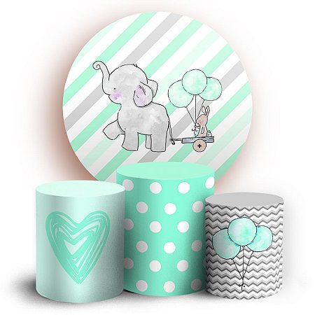 Capas Painel Redondo e Trio Cilindro Sublimado - Elefantinho Verde