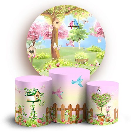 Capas Painel Redondo e Trio Cilindro Sublimado - Jardim